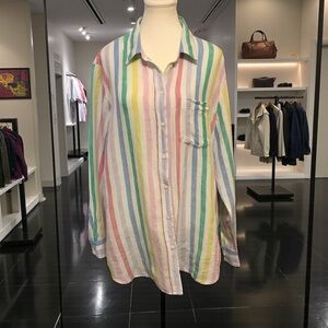 GAP 100% Linen Multicolour Stripe Long Sleeve Button-Down Shirt/ Size XL